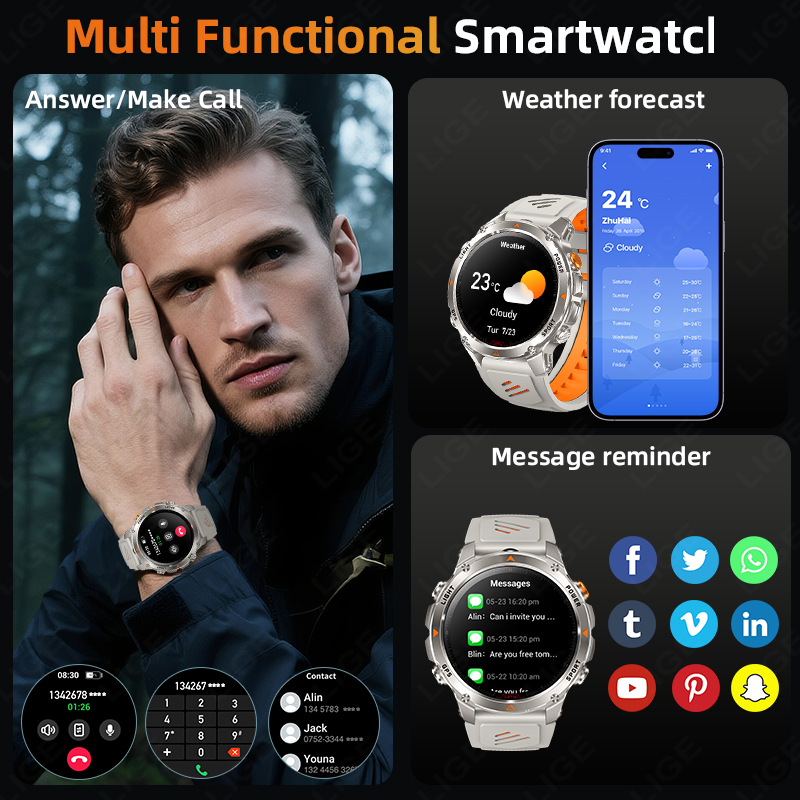 LIGE Rugged GPS Track Smart Wa - Smartwatch Watches For Men With Gps review and price